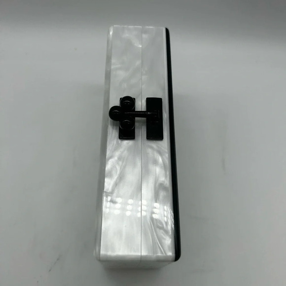 New Edie Parker Women's Jean Black Pearl White Striped Clutch Bag rare - Picture 10 of 13